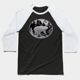 Bear Strolling In Snow Through Pine Forest Baseball T-Shirt